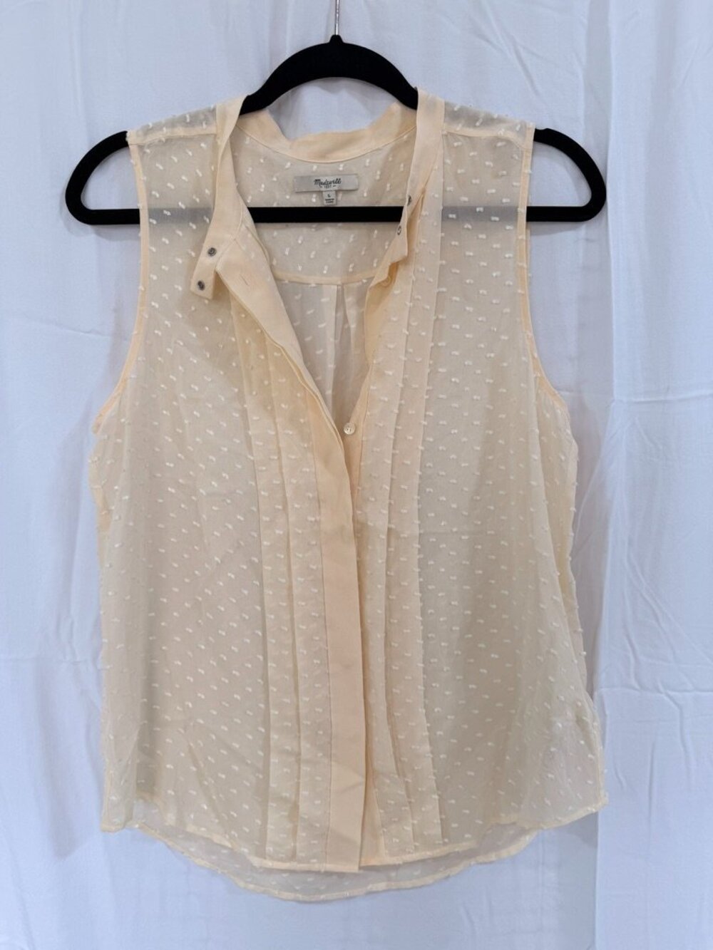 Madewell Silk Cream Blouse with Dot Detailing | L | Like New
